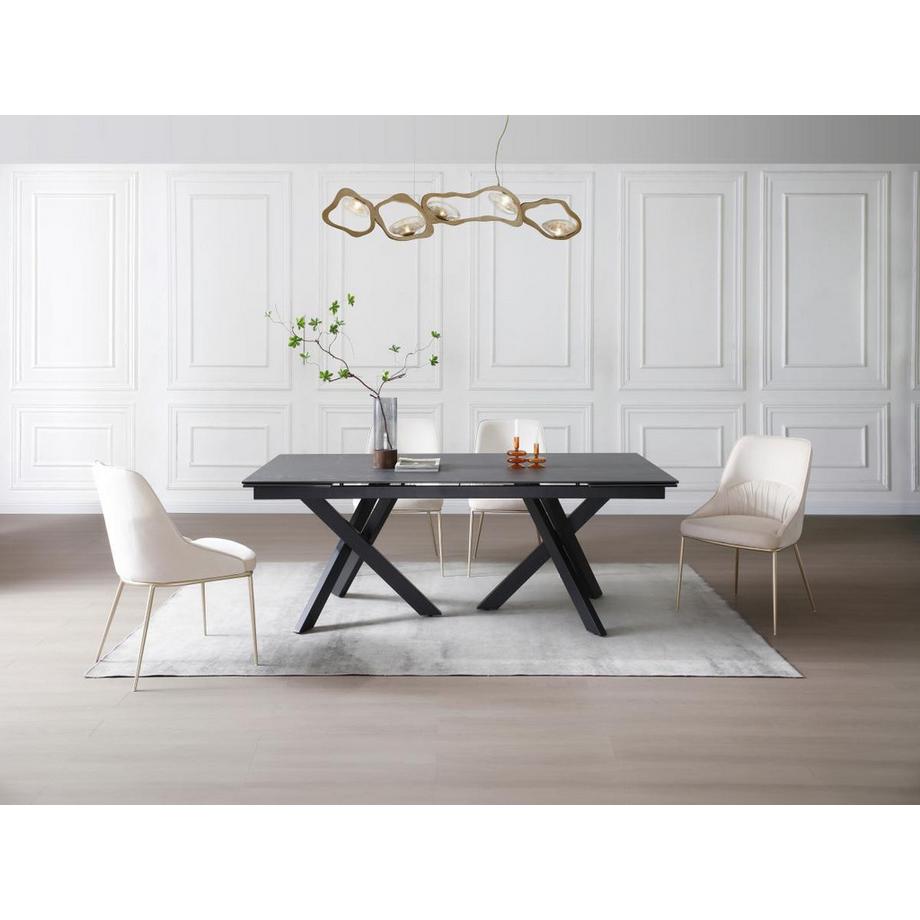 Vente-unique Table à manger extensible 8 à 12 personnes en verre trempé et céramique - Effet marbre noir - MARISO  