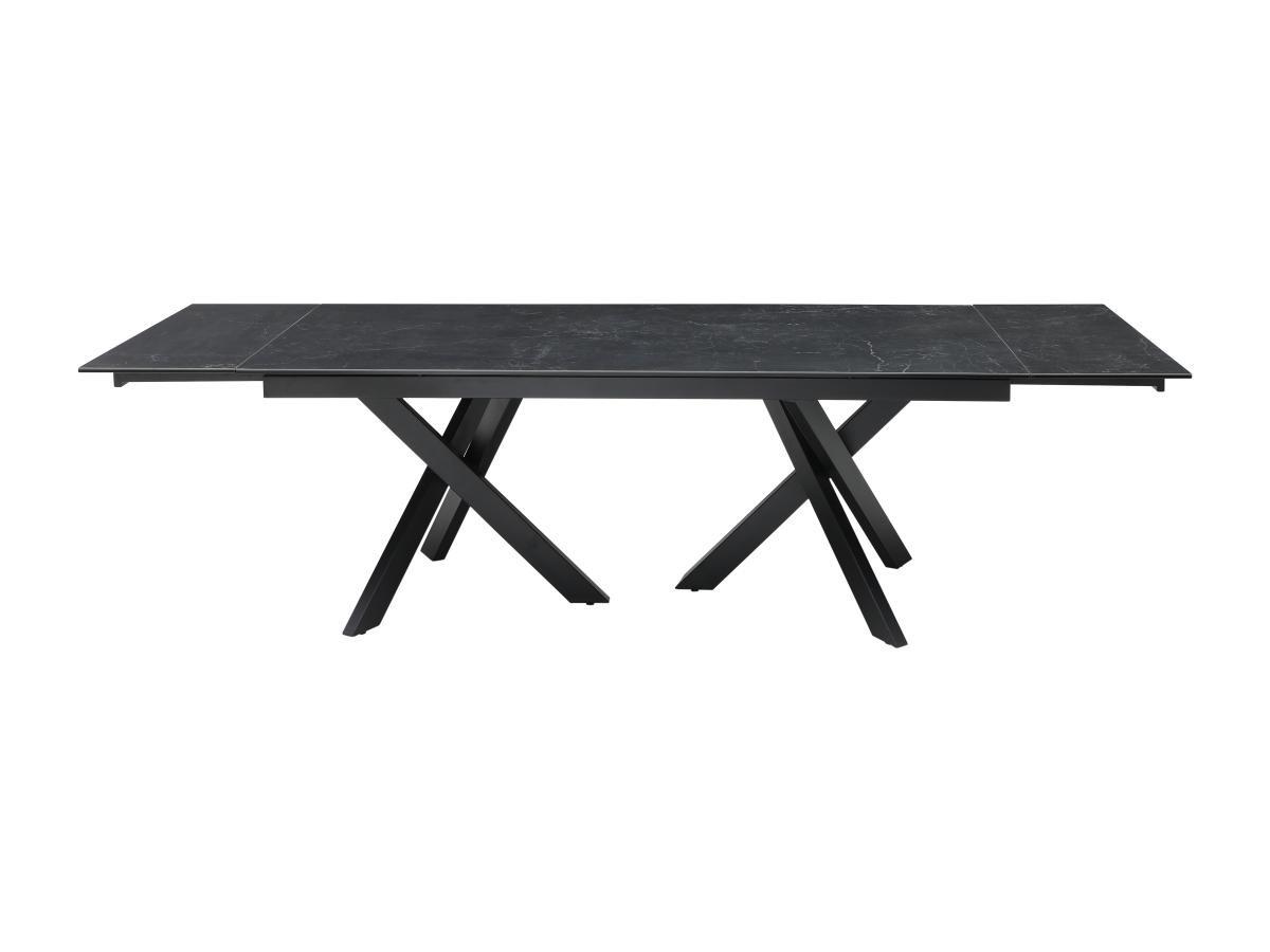 Vente-unique Table à manger extensible 8 à 12 couverts en verre trempé et céramique - Effet marbre noir - MARISO  