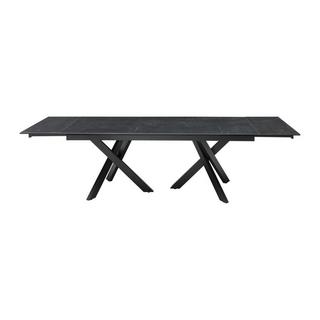 Vente-unique Table à manger extensible 8 à 12 couverts en verre trempé et céramique - Effet marbre noir - MARISO  