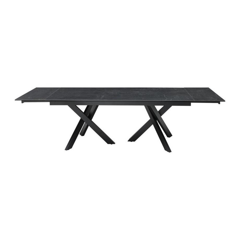 Vente-unique Table à manger extensible 8 à 12 personnes en verre trempé et céramique - Effet marbre noir - MARISO  