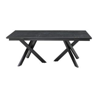 Vente-unique Tavolo da pranzo allungabile da 8 a 12 coperti in Vetro temperato e Ceramica Effetto marmo Nero - MARISO  
