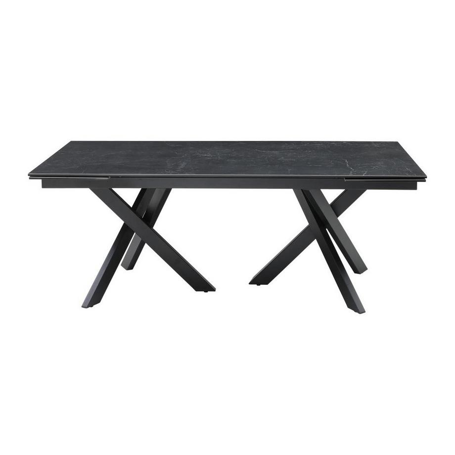 Vente-unique Table à manger extensible 8 à 12 personnes en verre trempé et céramique - Effet marbre noir - MARISO  