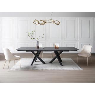 Vente-unique Table à manger extensible 8 à 12 couverts en verre trempé et céramique - Effet marbre noir - MARISO  