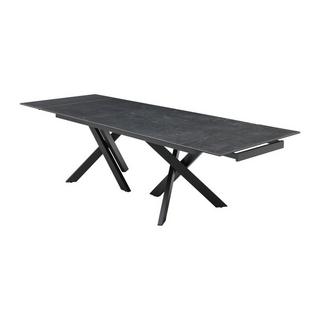 Vente-unique Tavolo da pranzo allungabile da 8 a 12 coperti in Vetro temperato e Ceramica Effetto marmo Nero - MARISO  