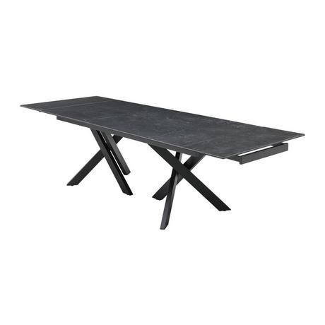 Vente-unique Tavolo da pranzo allungabile da 8 a 12 coperti in Vetro temperato e Ceramica Effetto marmo Nero - MARISO  