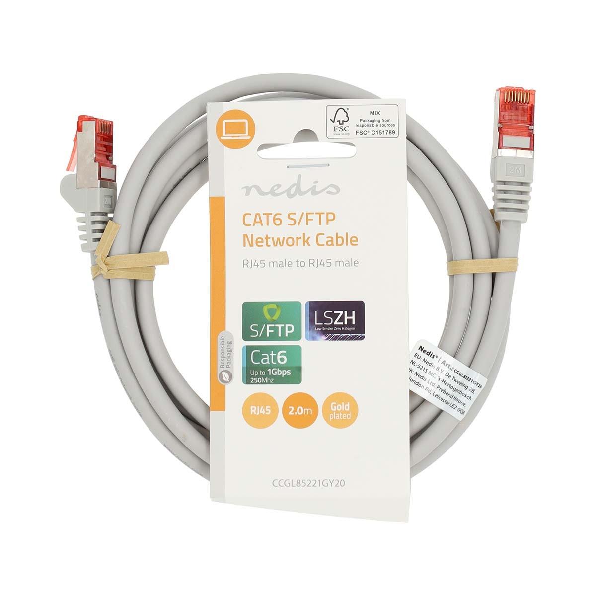 Nedis  Câble réseau CAT6 | RJ45 mâle | RJ45 mâle | S/FTP | 2.00 m | Rond | LSZH | Gris | Label 