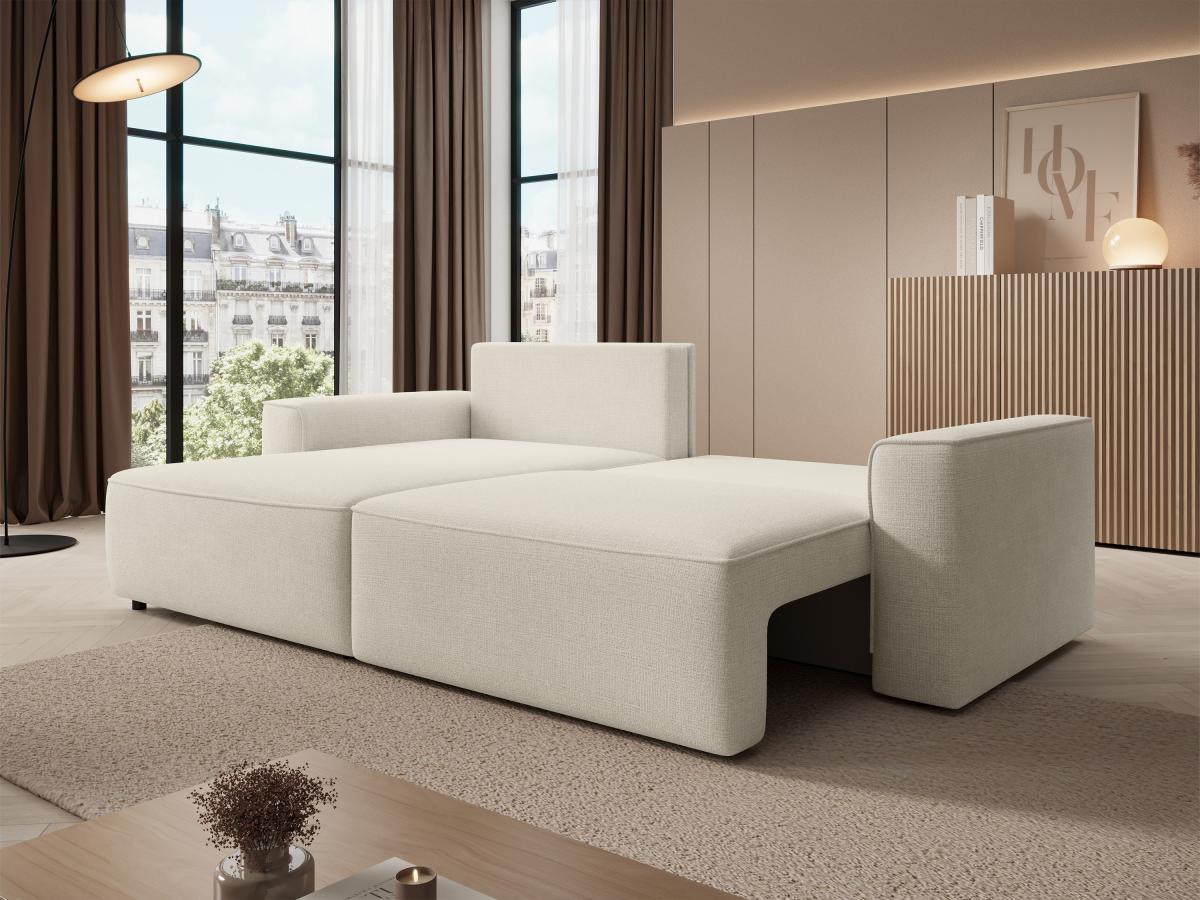 Vente-unique Canapé d'angle gauche convertible en tissu texturé beige VESATO  