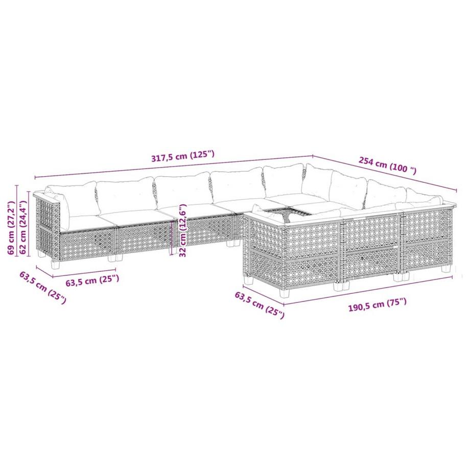 VidaXL set divano da giardino Polirattan  