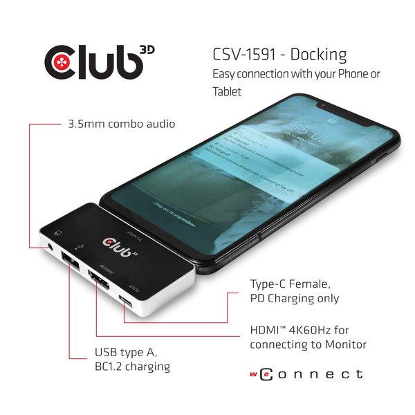 Club3D  CSV-1591 Notebook-Dockingstation & Portreplikator Andocken USB 3.2 Gen 1 (3.1 Gen 1) Type-C Schwarz, Chrom 