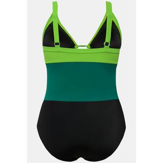 Ulla Popken  Maillot de bain esprit colour block, bonnets souples. Matière recyclée et découpes. 