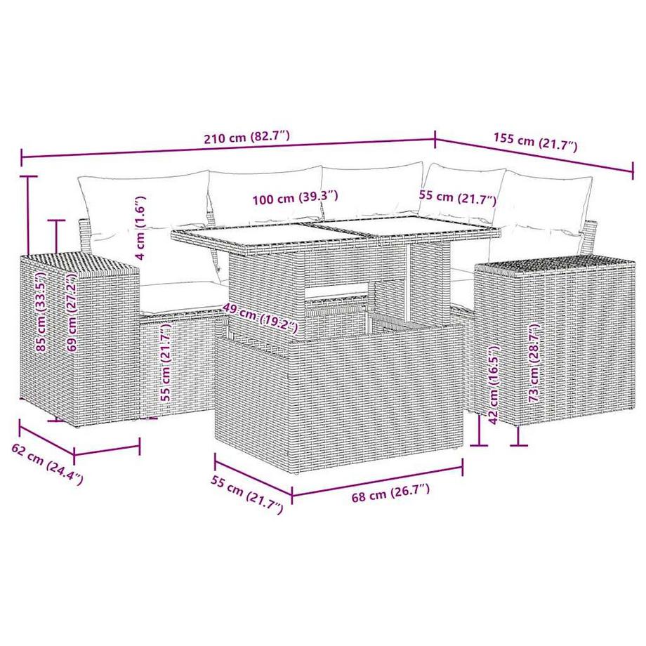 VidaXL Ensemble de canapés de jardin rotin synthétique  