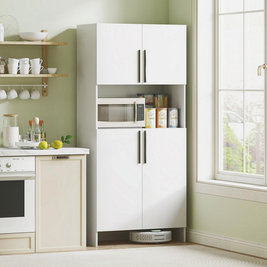 Northio  Küchenschrank, Hochschrank mit Mikrowellenablage, Buffetschrank mit Soft-Close-Tür, Aufbewahrungsschrank Vitrinenschrank für Küche Esszimmer 79x40x175 cm Weiß | 