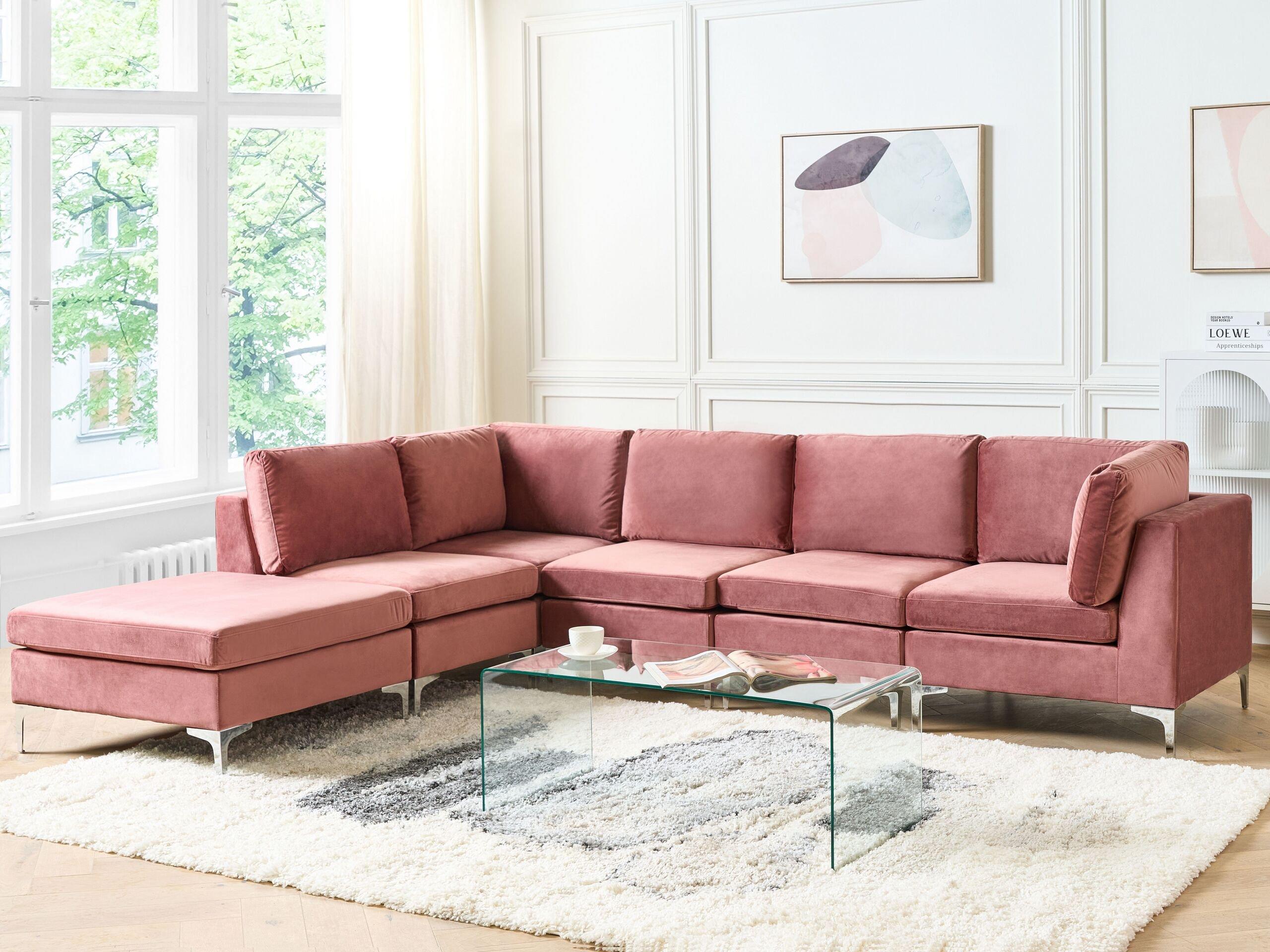 Beliani Ecksofa mit Ottomane aus Samtstoff Modern EVJA  