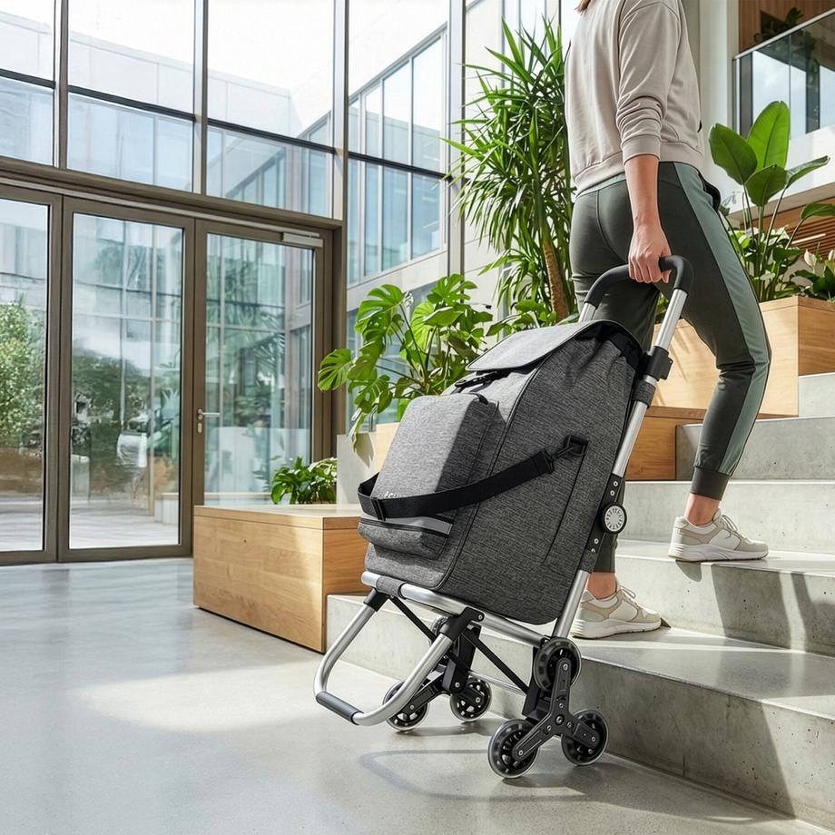Tectake  Chariot de courses SHOPPER chariot 3 en 1 avec sac bandoulière et diable polyvalent, 56 L 