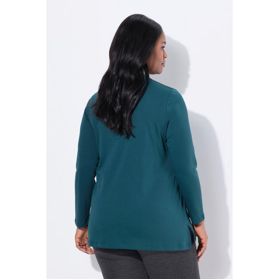 Ulla Popken T-shirt A-Line Manches Longues Coton Pima Col Calice  