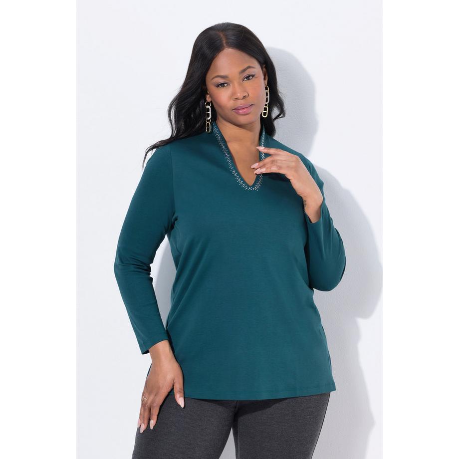 Ulla Popken T-shirt A-Line Manches Longues Coton Pima Col Calice  