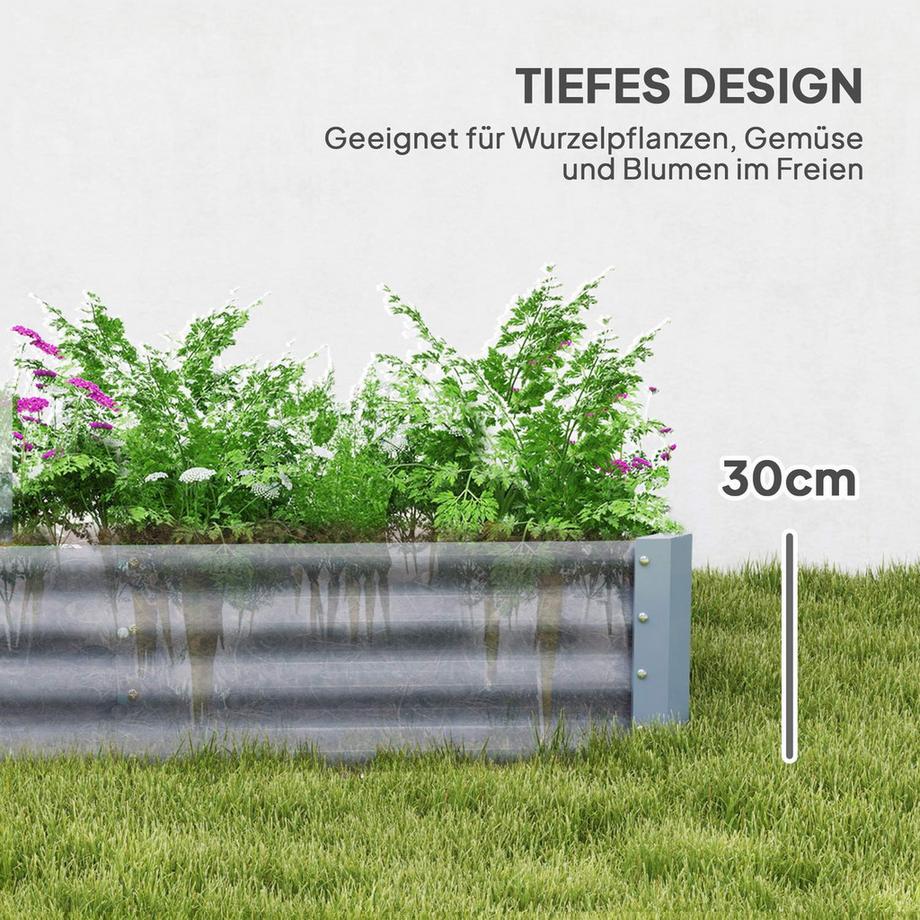 Northio  Hochbeet aus Stahl, Wetterbeständig Pflanzbeet mit Anti-Schnittkante Frühbeet Gartenbeet rostfrei Pflanzkasten Pflanzkübel 240 x 120 x 30 cm für Garten Balkon, Gemüsebeet für Blumen, Gemüse | 
