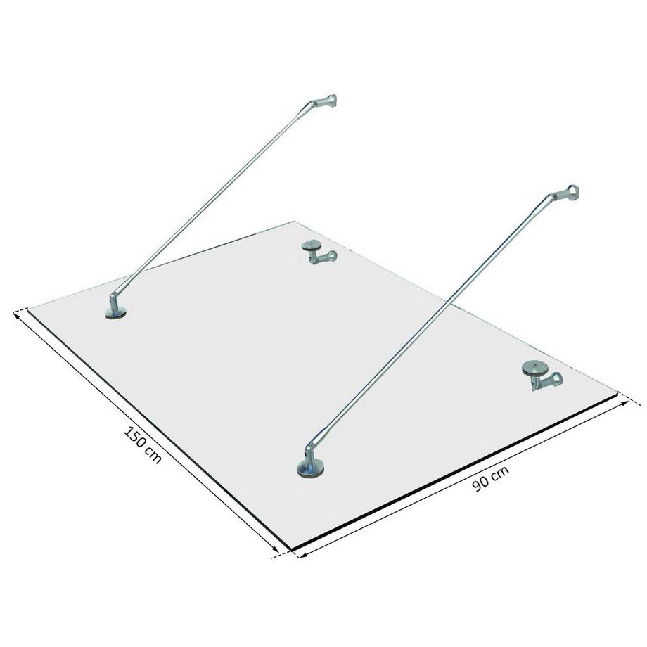 Northio Pensilina in vetro Pensilina per porta in vetro temperato Acciaio inossidabile 304 Vetro trasparente 3 dimensioni (150 x 90 cm) (M)  