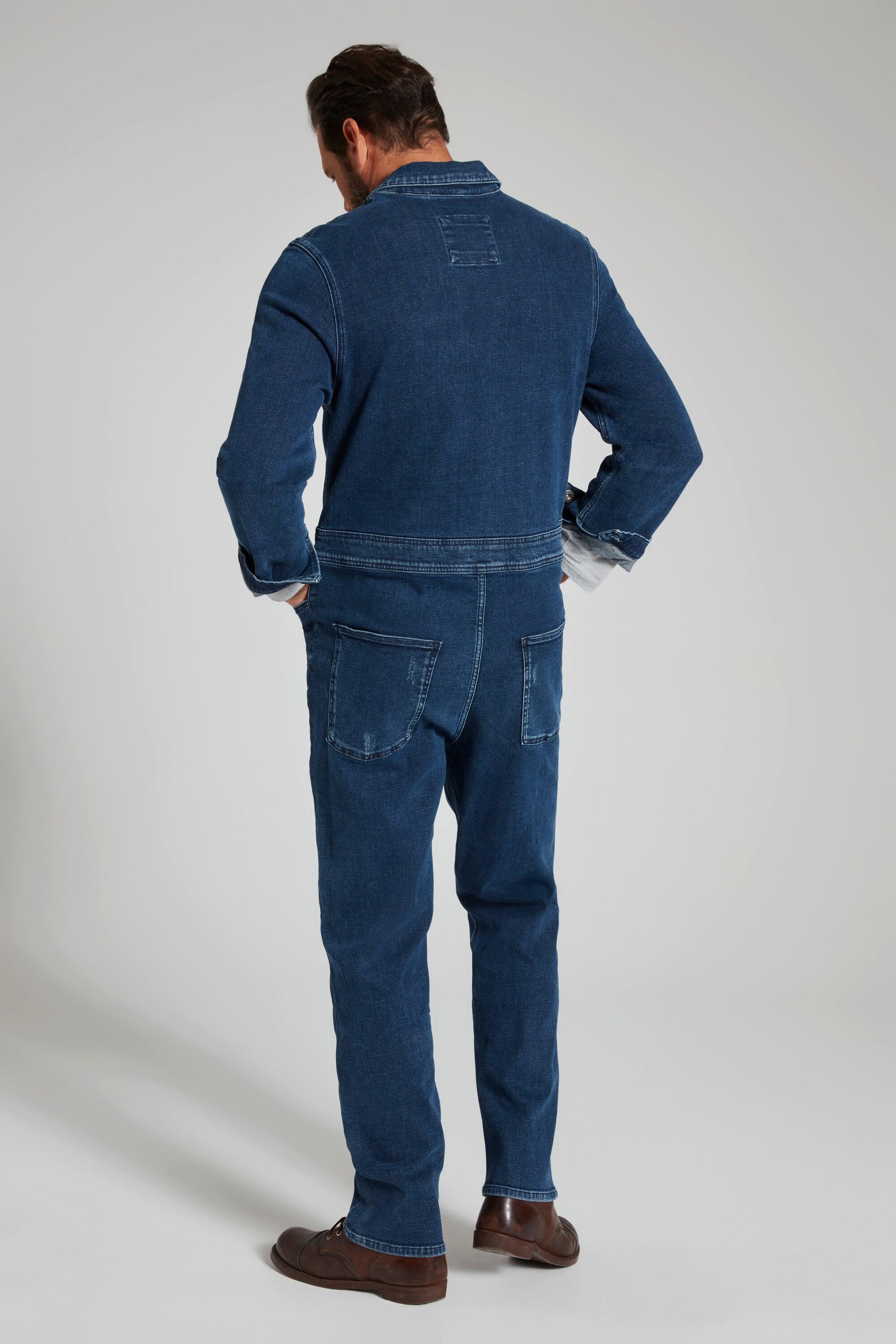 JP1880  Tuta di denim con taschini sul petto e maniche lunghe 