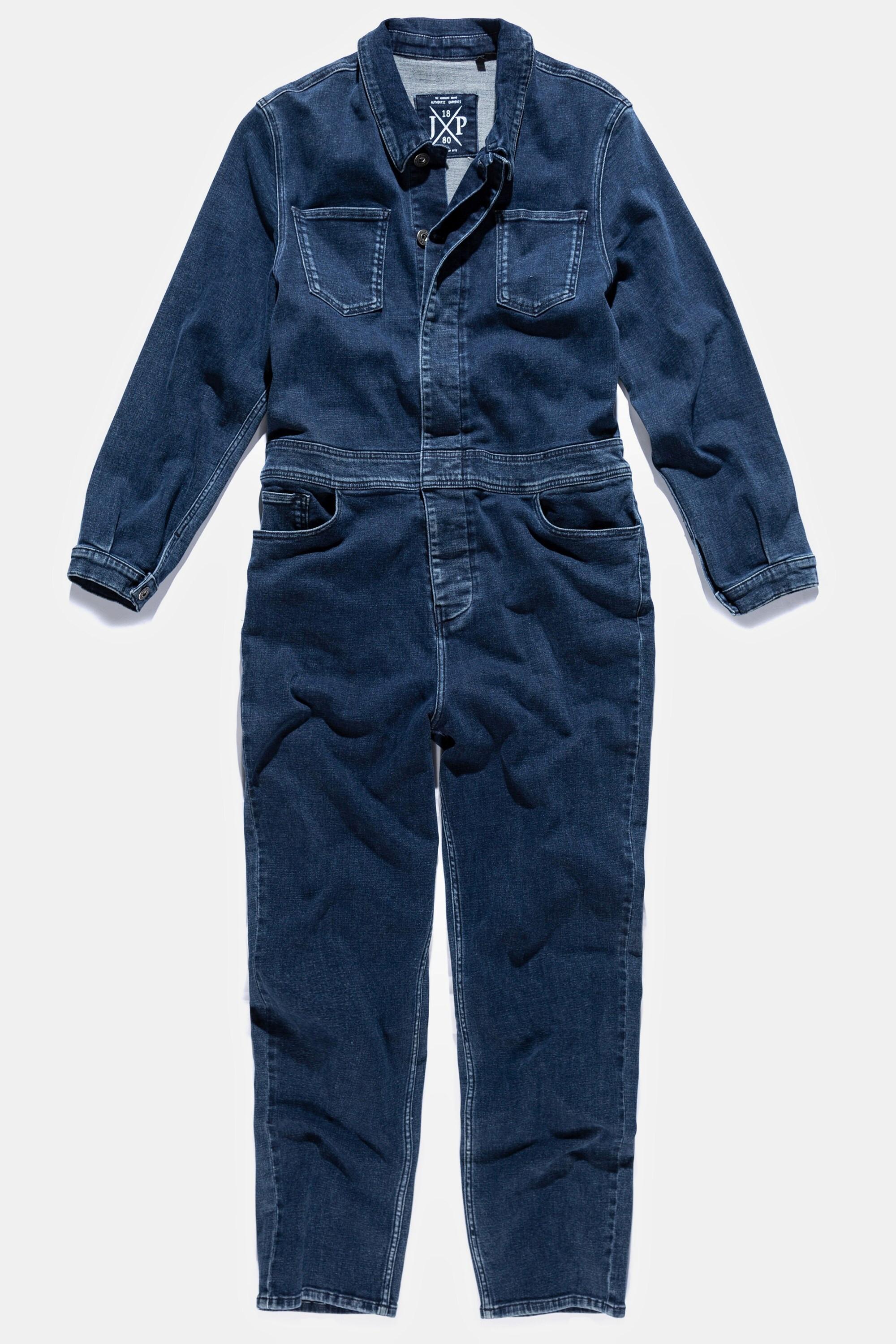 JP1880  Tuta di denim con taschini sul petto e maniche lunghe 