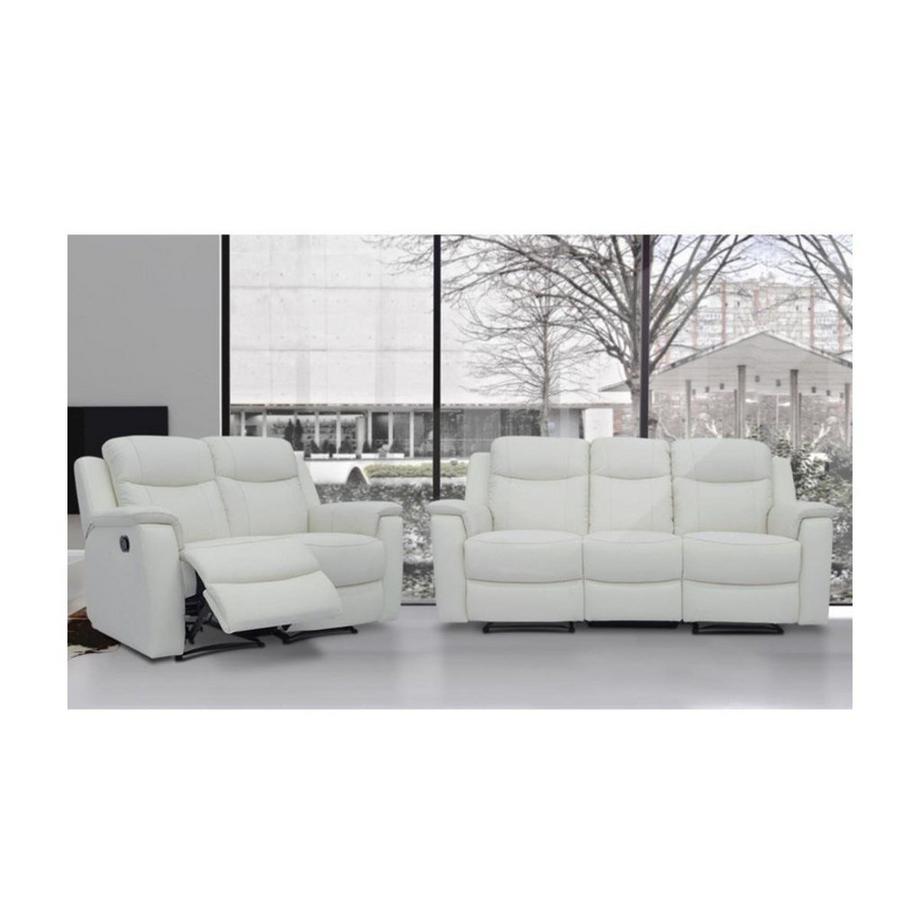 Vente-unique Divano 3+2 posti relax con ripiano bar in cuoio Avorio EVASION  