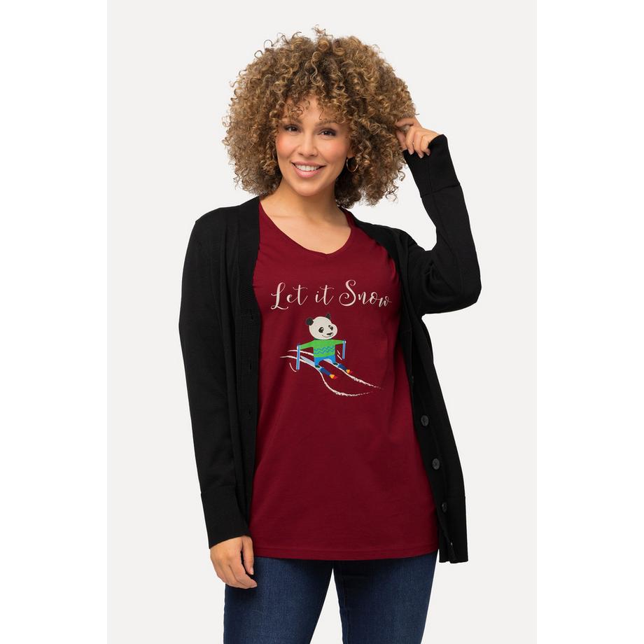 Ulla Popken Panda Classic Scollo a V Mezze Maniche Maglia Natalizia  