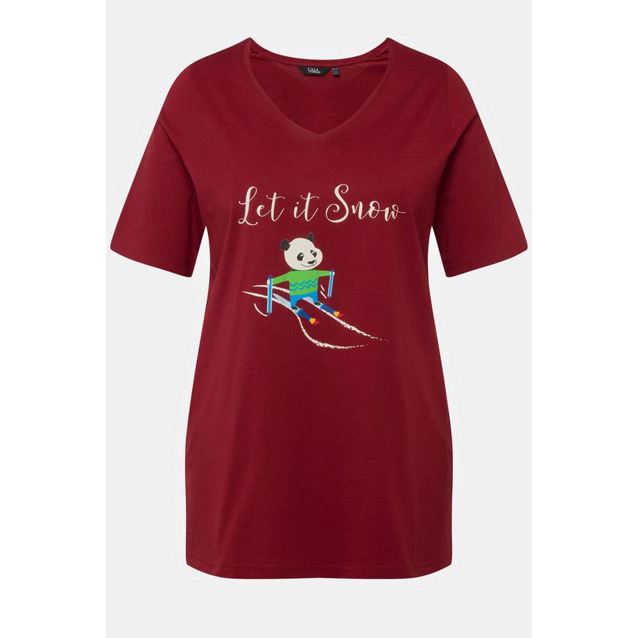 Ulla Popken Panda Classic Scollo a V Mezze Maniche Maglia Natalizia  