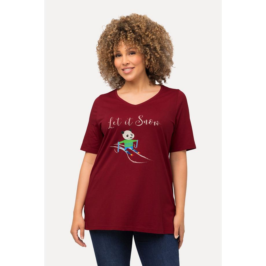 Ulla Popken Panda Classic Scollo a V Mezze Maniche Maglia Natalizia  