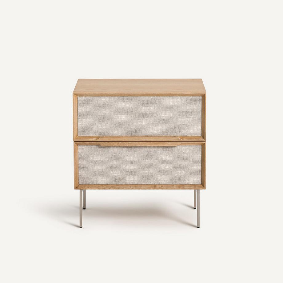 AM.PM Chevet 2 tiroirs plaqué chêne tissu texturé  