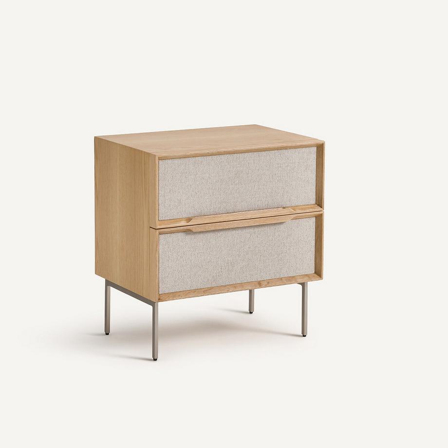 Chevet 2 tiroirs plaqué chêne tissu texturé