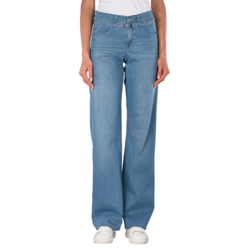 Liz Belt Jeans Wide Leg Basic Denim