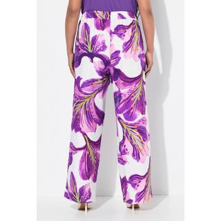 Ulla Popken Pantalon Fleurs Jambe Large Taille Élastique  