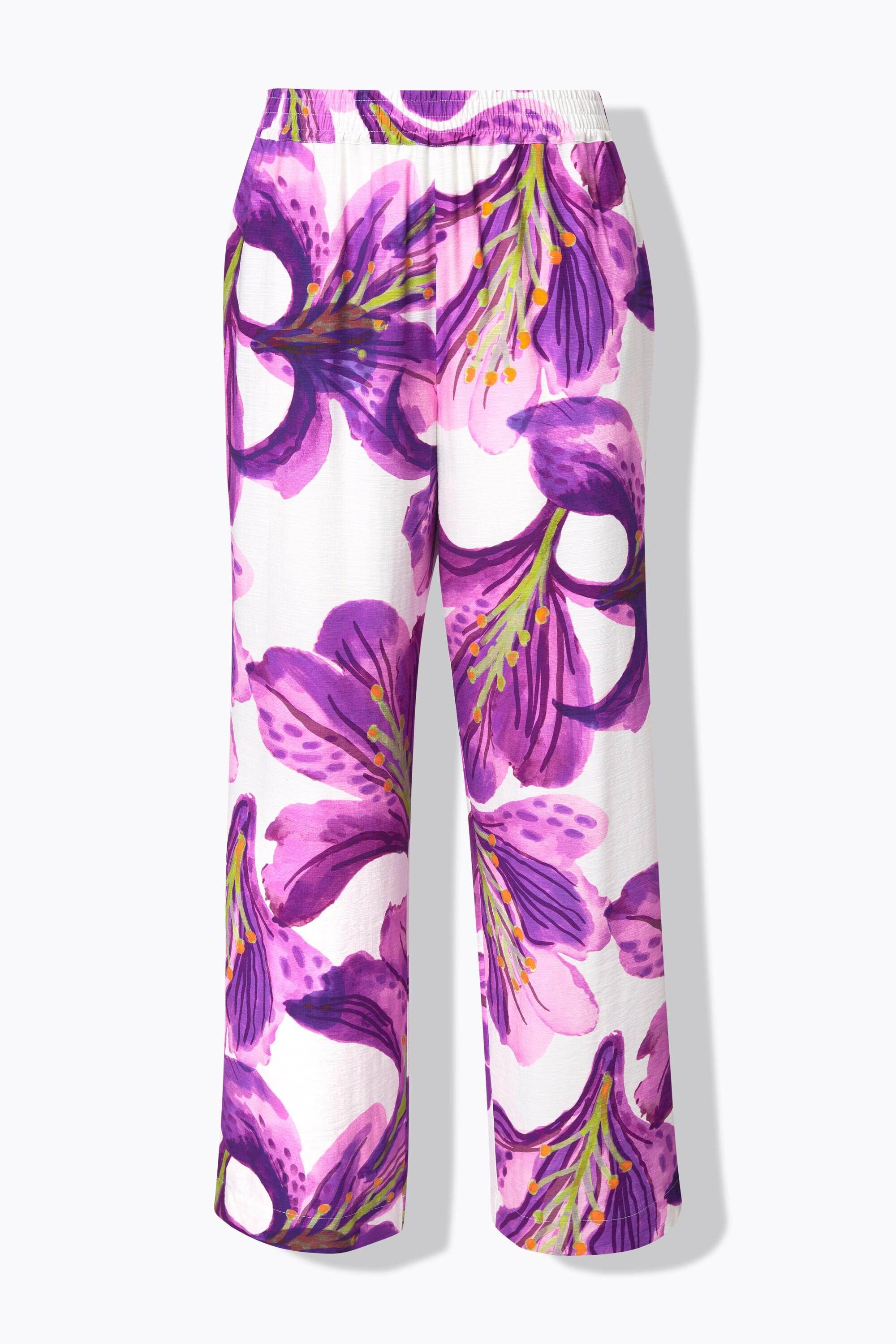 Ulla Popken Pantalon Fleurs Jambe Large Taille Élastique  