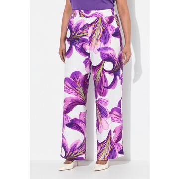 Pantaloni con fiori, taglio della gamba ampio e cintura elastica