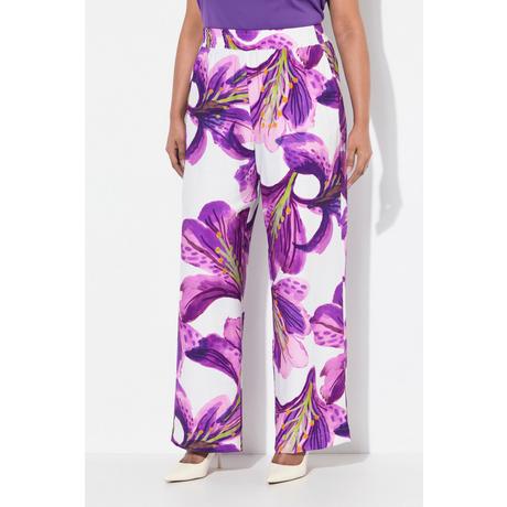 Ulla Popken Pantalon Fleurs Jambe Large Taille Élastique  