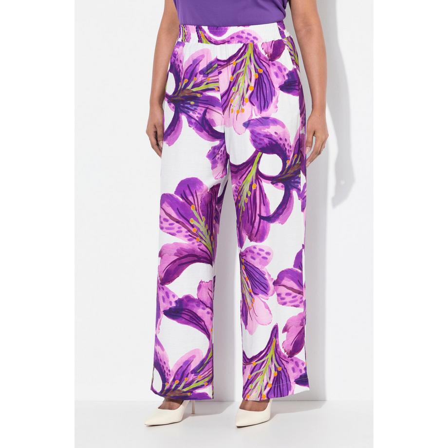 Ulla Popken Hose Blüten Weites Bein Elastikbund  