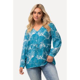 Ulla Popken  Bluse, maritimer Druck, V-Ausschnitt, Halbarm 