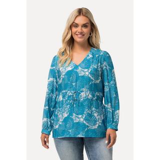 Ulla Popken  Bluse, maritimer Druck, V-Ausschnitt, Halbarm 