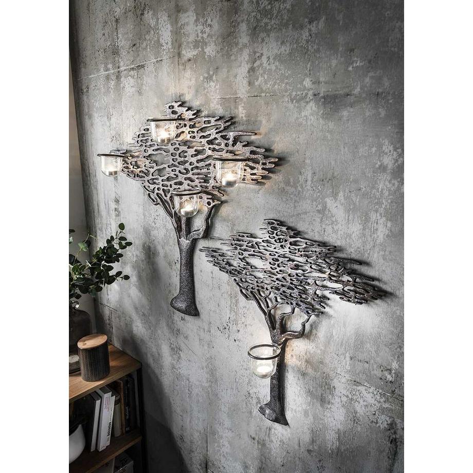 Wandbild Lebensbaum 4 Teelichthalter Aluminium Natur vernickelt 82x74