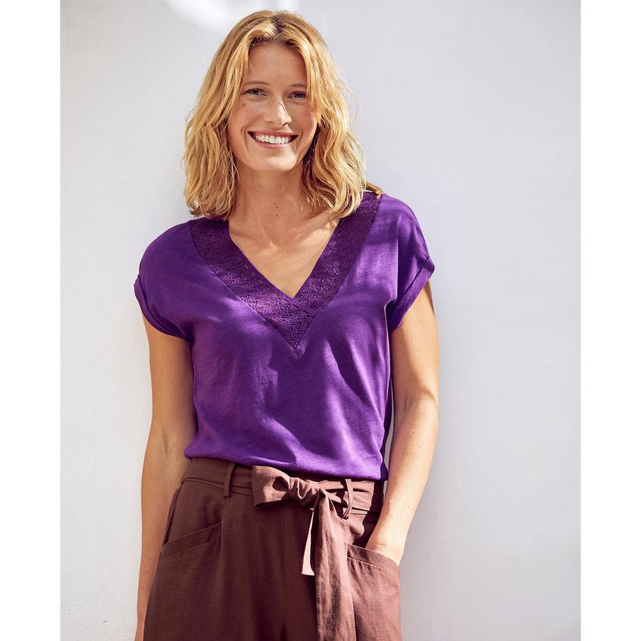 La Redoute Collections T-Shirt Col V Dentelle Macramé  