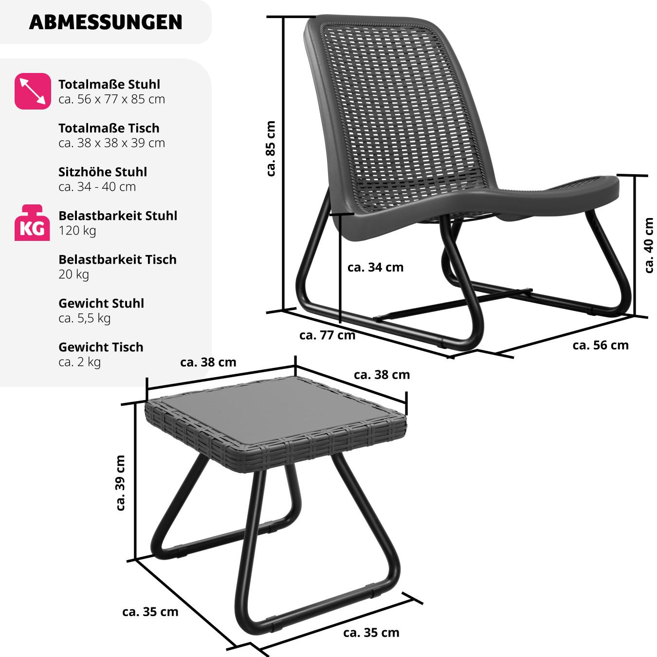 Tectake Sitzgruppe Modica in Rattanoptik für 2 Personen, ergonomisch  