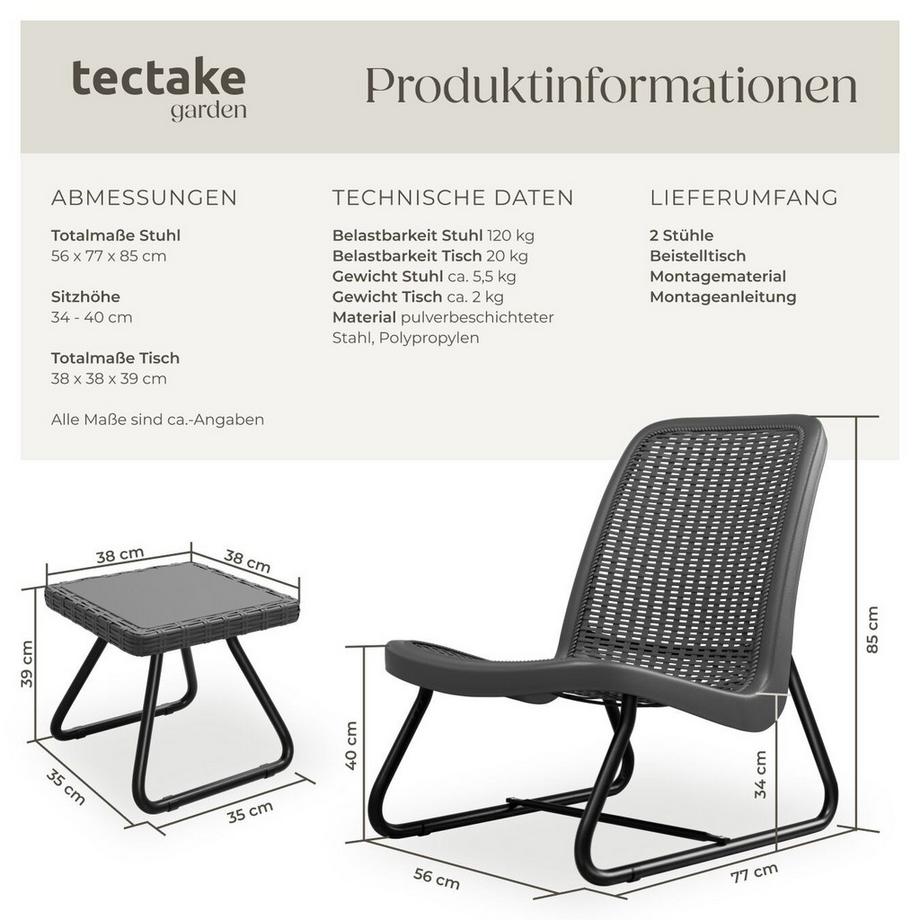 Tectake Salon MODICA pour 2 personnes en imitation rotin  