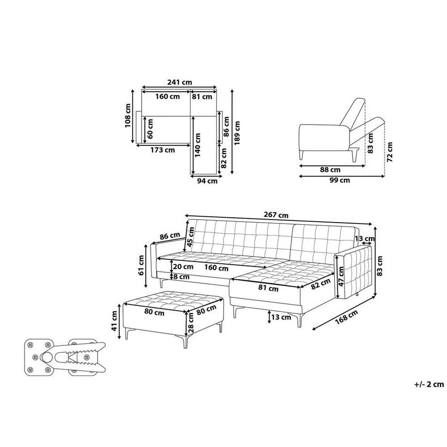 Beliani Rechtsseitiges Ecksofa mit Ottomane aus Stoff  ABERDEEN  