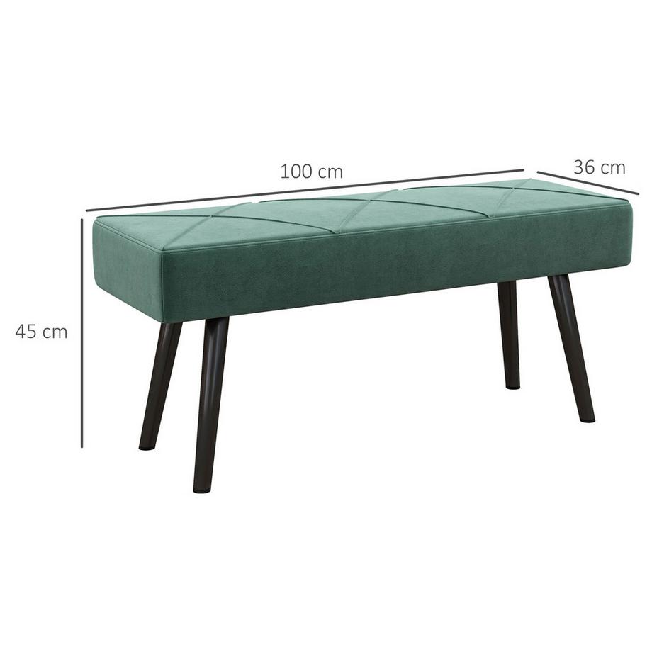 Northio Banquette Rembourrée Aspect Velours, Banquette De Lit, Banc De Couloir Avec Motif X, Jusqu'À 120 Kg, Pour Chambre À Coucher, 100X36X45 Cm, Vert  
