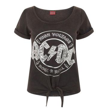 ACDC Comics High Voltage Pailletten Acid Wash Binde TShirt