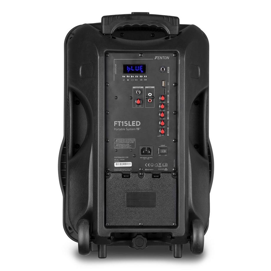 Fenton  FT15LED Aktiv Trolley-Speaker 1x 15, 800W, USB/SD/MP3/BT, Mic, LED 