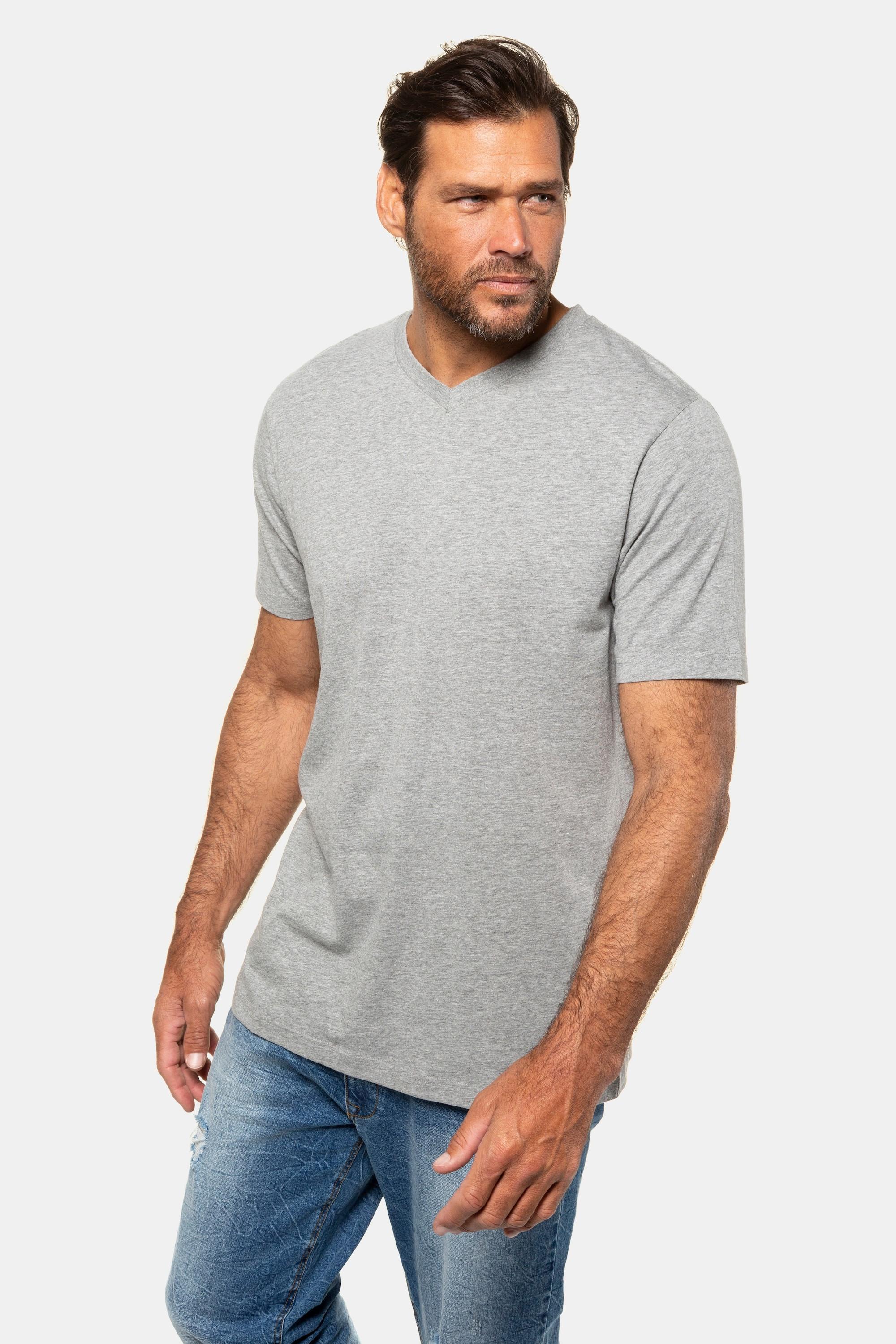 JP1880  T-shirt basic con scollo a V grigio mélange 