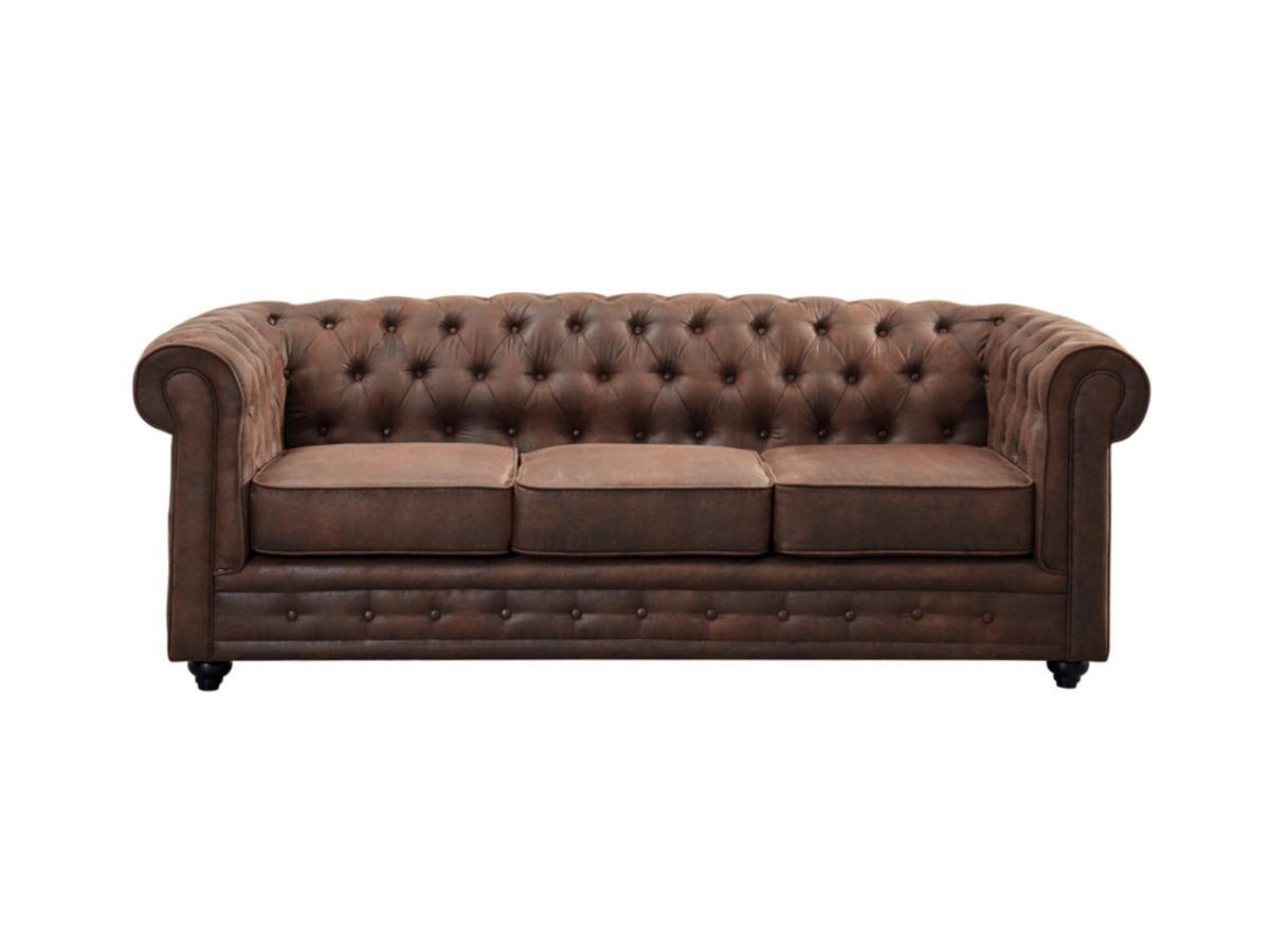 Vente-unique Sofa 3Sitzer Microfaser VintageLook CHESTERFIELD  