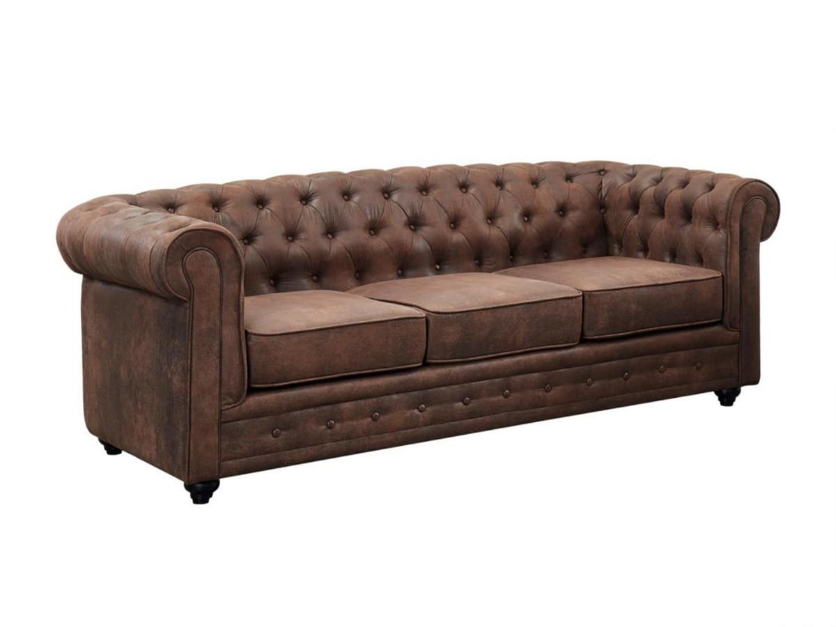 Vente-unique Sofa 3Sitzer Microfaser VintageLook CHESTERFIELD  