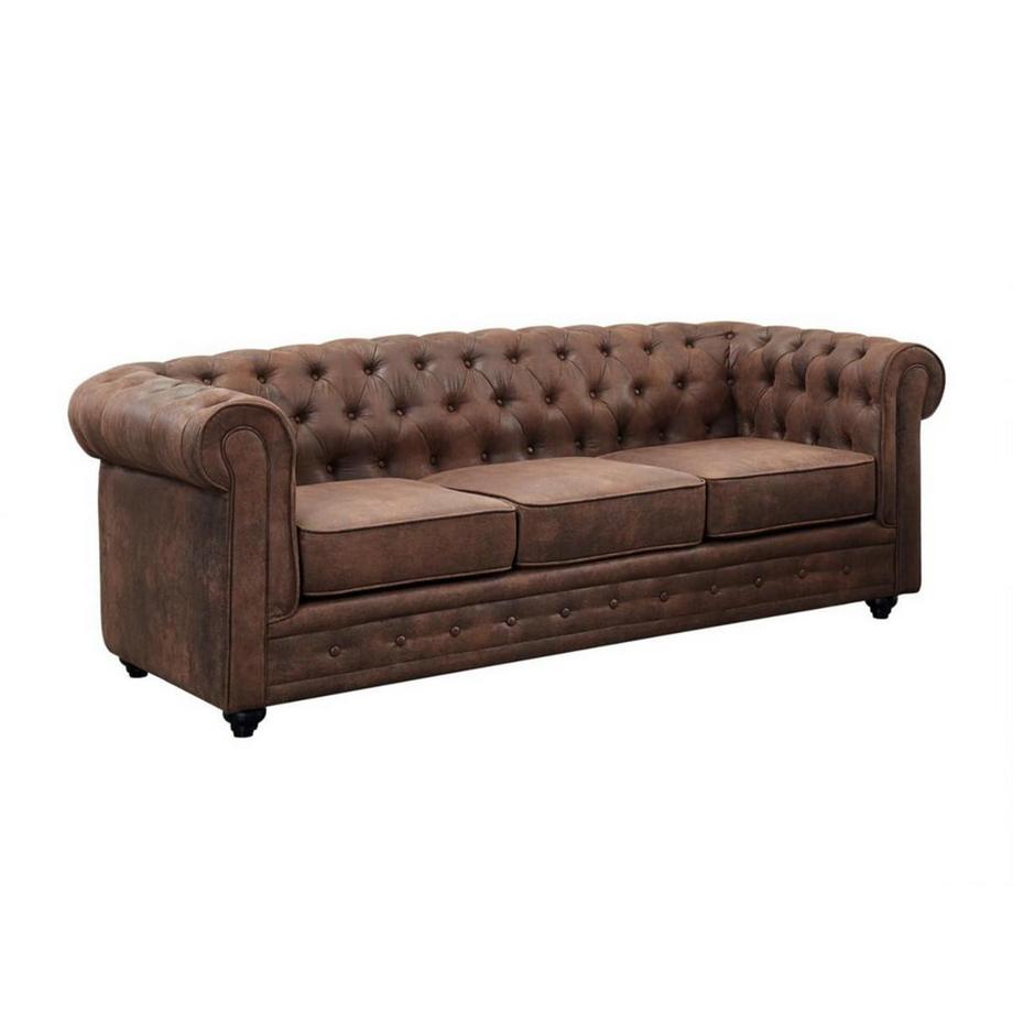 Vente-unique Divano CHESTERFIELD 3 posti in microfibra aspetto cuoio invecchiato  